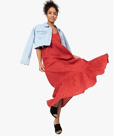 GEMO Robe longue femme à fines rayures et bretelles Rouge