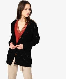 GEMO Gilet femme à grosse maille ajourée en mohair noir standard