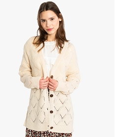 GEMO Gilet femme à grosse maille ajourée en mohair Beige