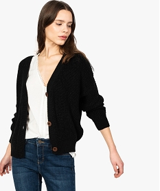 GEMO Gilet femme à grosse maille et fil pailleté Noir