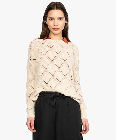 pull femme en mohair en maille epaisse et fantaisie beige9096801_1