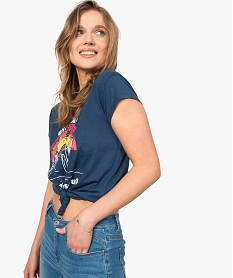 GEMO Tee-shirt femme à manches courtes avec motif estival Bleu