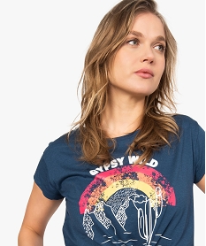 tee-shirt femme a manches courtes avec motif estival bleu9097001_2