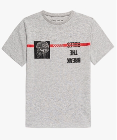 tee-shirt garcon inscriptions et motif bicolore gris9097501_1