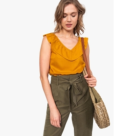 GEMO Blouse femme sans manches à volant col V devant et dos jaune standard