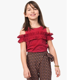GEMO Tee-shirt fille sans manches avec bande dentelle sur le buste rouge standard