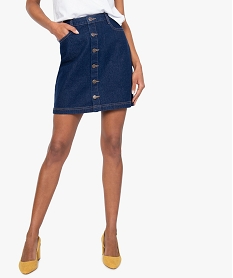 GEMO Jupe femme en denim avec coutures contrastantes Bleu