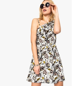 GEMO Robe femme imprimée à bretelles asymétriques orange vif