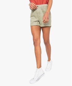 short femme en toile avec broderie en dentelle sur les poches vert shorts9104401_1