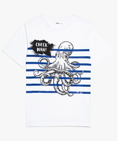 tee-shirt garcon avec rayures et motif pieuvre blanc9105301_1