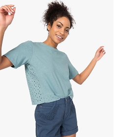 GEMO Tee-shirt femme coupe courte avec dos en dentelle anglaise Vert