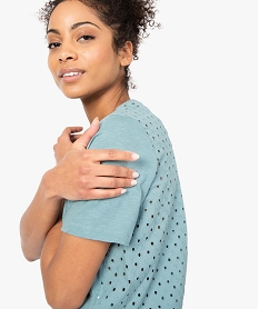 tee-shirt femme coupe courte avec dos en dentelle anglaise vert9106201_2