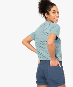 tee-shirt femme coupe courte avec dos en dentelle anglaise vert9106201_3