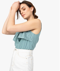 GEMO Débardeur femme avec volant en broderie anglaise gris standard