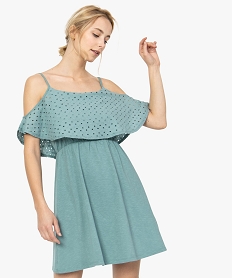 GEMO Robe femme avec volant en broderie anglaise sur le buste Gris