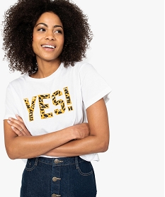 tee-shirt femme coupe courte avec inscription leopard blanc9107501_1