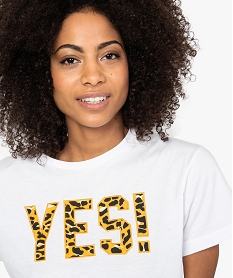 tee-shirt femme coupe courte avec inscription leopard blanc9107501_2
