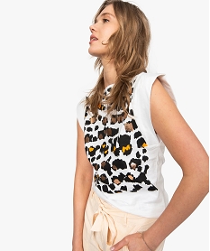 GEMO Tee-shirt femme sans manches avec imprimé léopard devant Blanc