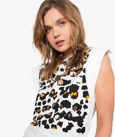 tee-shirt femme sans manches avec imprime leopard devant blanc9107601_2