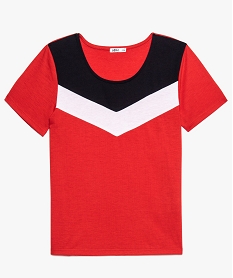tee-shirt fille avec bandes colorees sur le buste rouge9118701_1