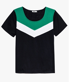GEMO Tee-shirt fille avec bandes colorées sur le buste vert standard