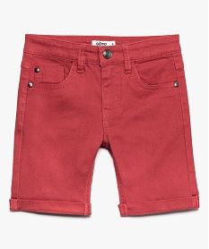 GEMO Short garçon en slub twill stretch à revers Rouge