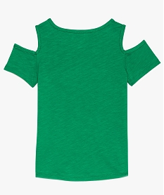 tee-shirt fille a epaules denudees et imprime paillete devant vert tee-shirts9121301_2