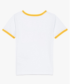 tee-shirt fille a finitions contrastantes et imprime velours blanc9121401_2