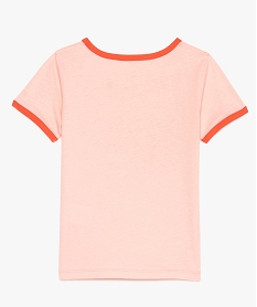 tee-shirt fille a finitions contrastantes et imprime velours rose tee-shirts9121501_2