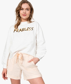 GEMO Sweat femme avec inscription léopard sur lavant Blanc