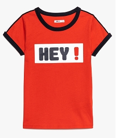 GEMO Tee-shirt fille avec inscription et finitions biais contrastantes Rouge