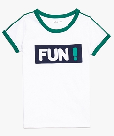GEMO Tee-shirt fille avec inscription et finitions biais contrastantes blanc standard