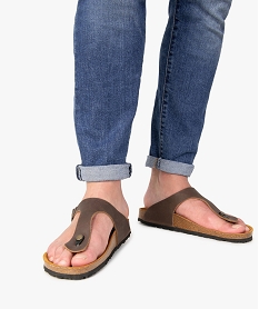 GEMO Mules pour homme unies à entre-doigts dessus cuir Brun