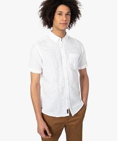 GEMO Chemise homme cotonlin à petits motifs et manches courtes Blanc