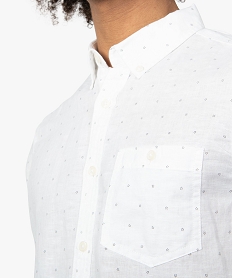 chemise homme cotonlin a petits motifs et manches courtes blanc chemise manches courtes9124201_2