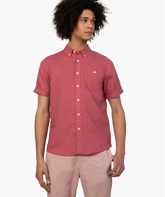 GEMO Chemise homme cotonlin à petits motifs et manches courtes Rose