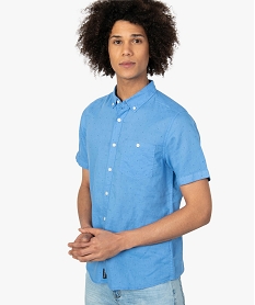 GEMO Chemise homme cotonlin à petits motifs et manches courtes Bleu