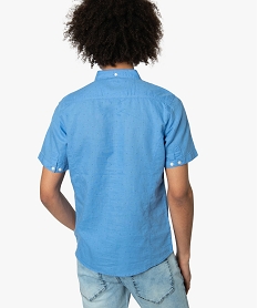 chemise homme cotonlin a petits motifs et manches courtes bleu chemise manches courtes9124401_3