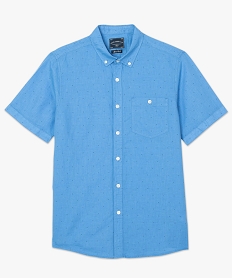 chemise homme cotonlin a petits motifs et manches courtes bleu chemise manches courtes9124401_4