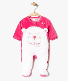pyjama bebe en velours ras avec ouverture avant et motif ourson multicolore pyjamas velours9124801_1