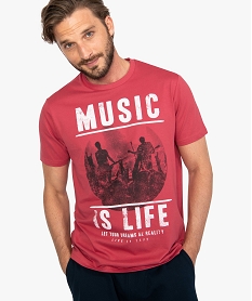 GEMO Tee-shirt homme à manches courtes et motif musique sur lavant Blanc