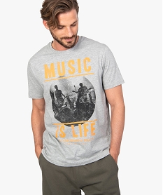 GEMO Tee-shirt homme à manches courtes et motif musique sur lavant Gris