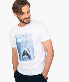 GEMO Tee-shirt homme avec motif Les dents de la mer Blanc