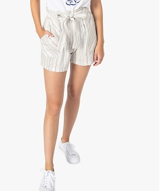 GEMO Short femme rayé taille haute avec ceinture à nouer Imprimé