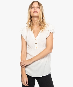 GEMO Blouse femme fluide à manches volantées et décolleté boutonné Rose