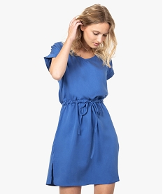 GEMO Robe femme casual en lyocell avec taille ajustable par cordon Bleu