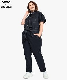 GEMO Combinaison femme oversize boutonnée - Gémo x Lalaa Misaki Bleu