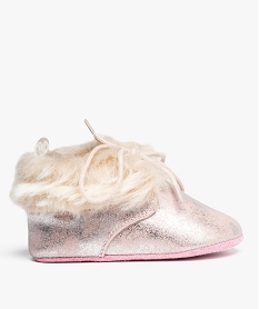 chaussons de naissance bebe fille suedine metallises a lacets rose chaussures de naissance9129301_1