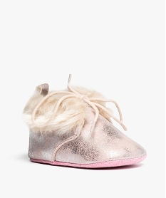 chaussons de naissance bebe fille suedine metallises a lacets rose chaussures de naissance9129301_2