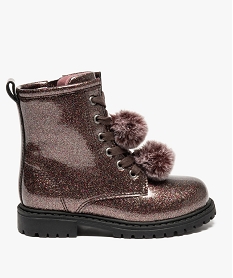 GEMO Bottines fille pailletées avec pompons amovibles Rose